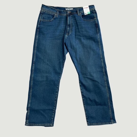 NEW Wrangler Men's 38x29 Relaxed Fit Jeans Dark Blue Stretch Denim - Picture 4 of 8
